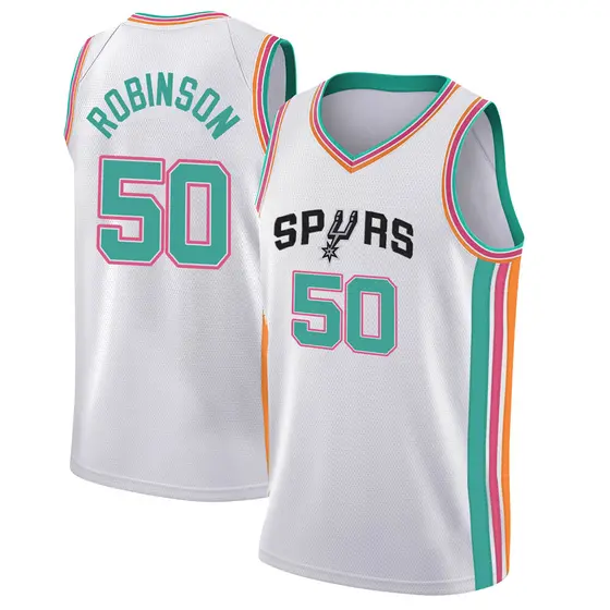 50 DAVID ROBINSON San Antonio Spurs NBA Center White Throwback Jersey